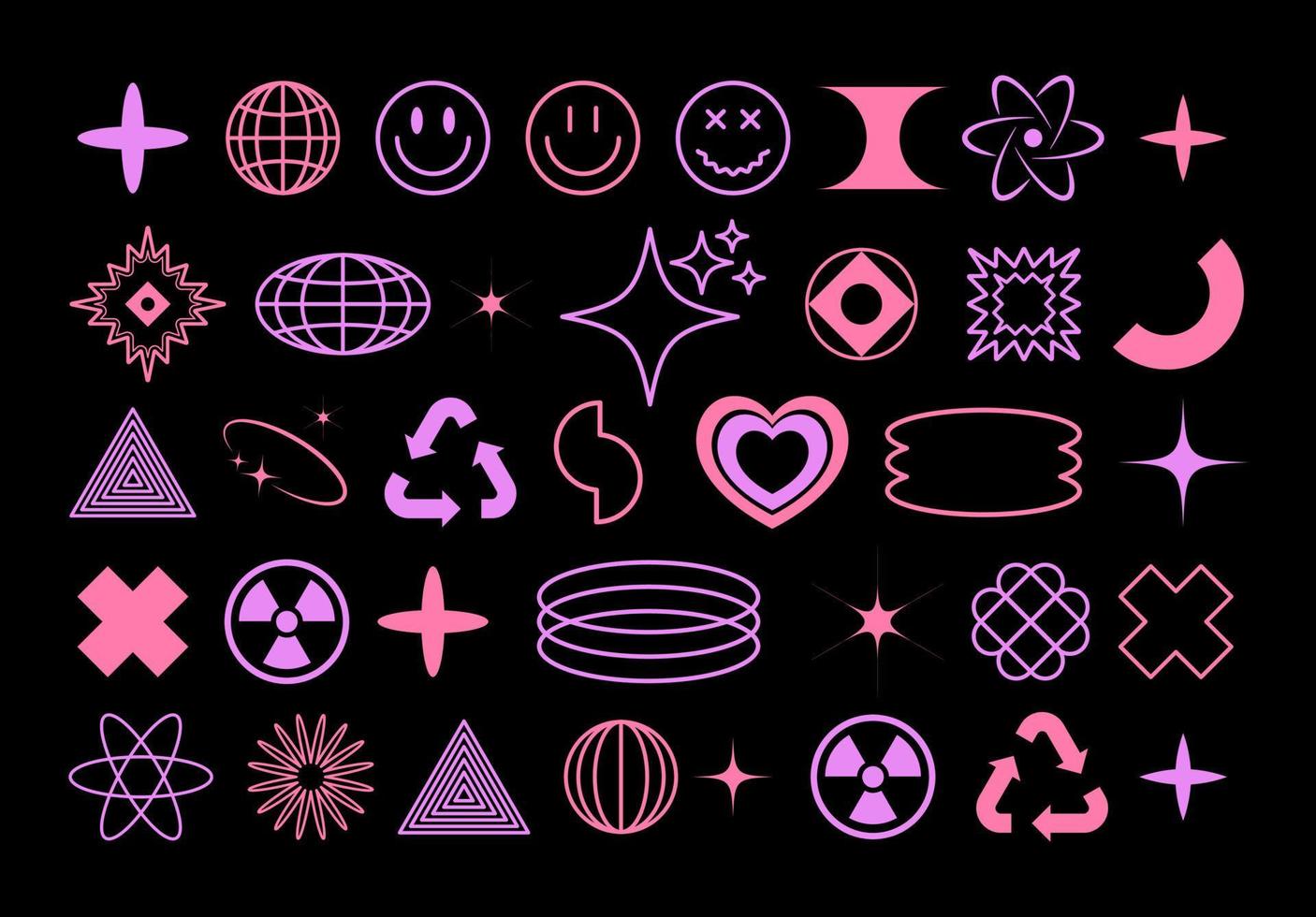 Retro y2k elements set. Collection of pink futuristic elements for design. Brutalism shapes, minimalist geometric elements, abstract bauhaus forms. vector