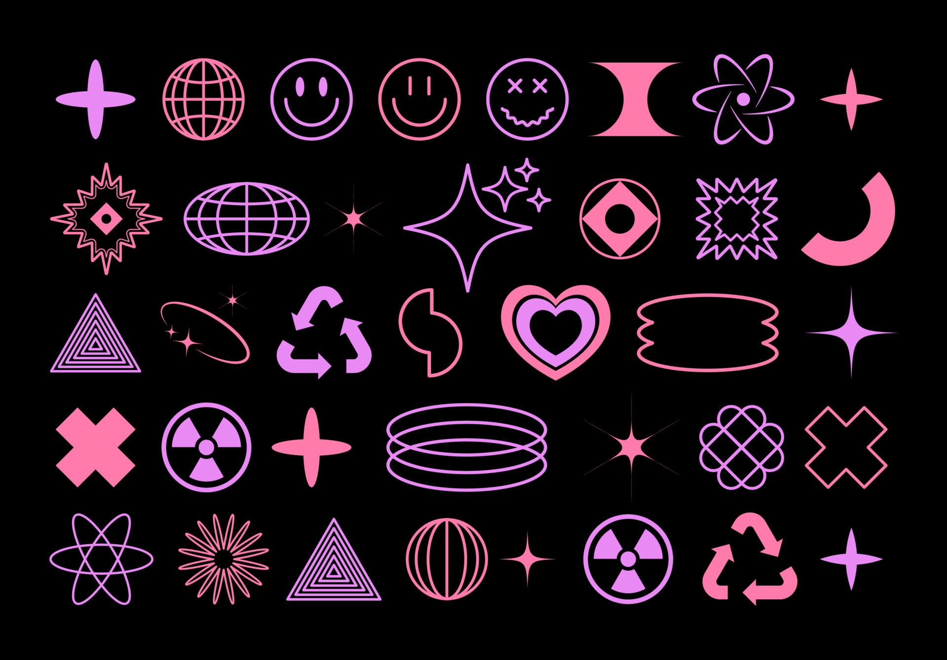 Retro Y2k Elements Set Collection Of Pink Futuristic Elements For Retro Y2k Elements Set Collection Of Pink Futuristic Elements For