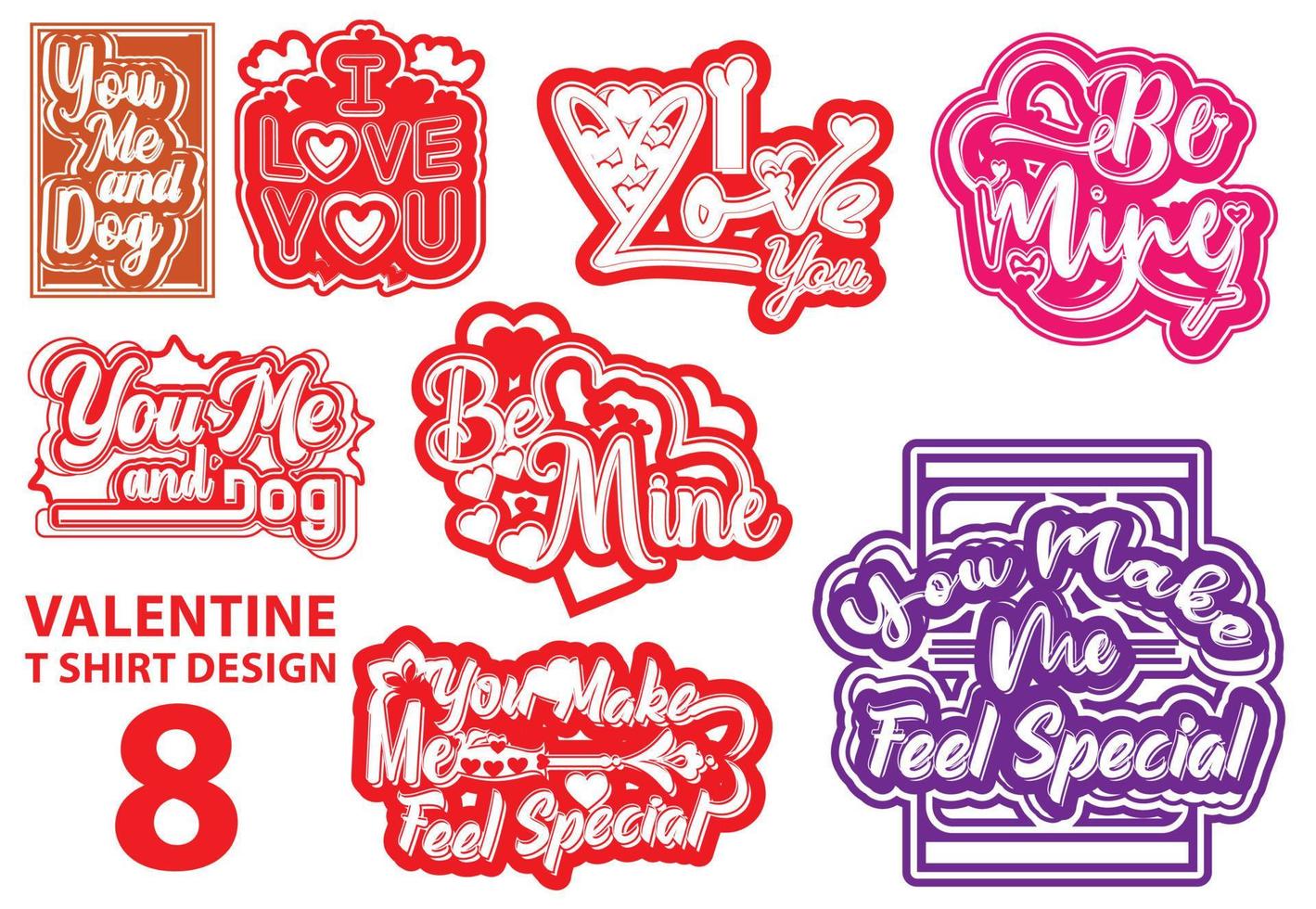 Valentine tshirt and sticker design template sets vector