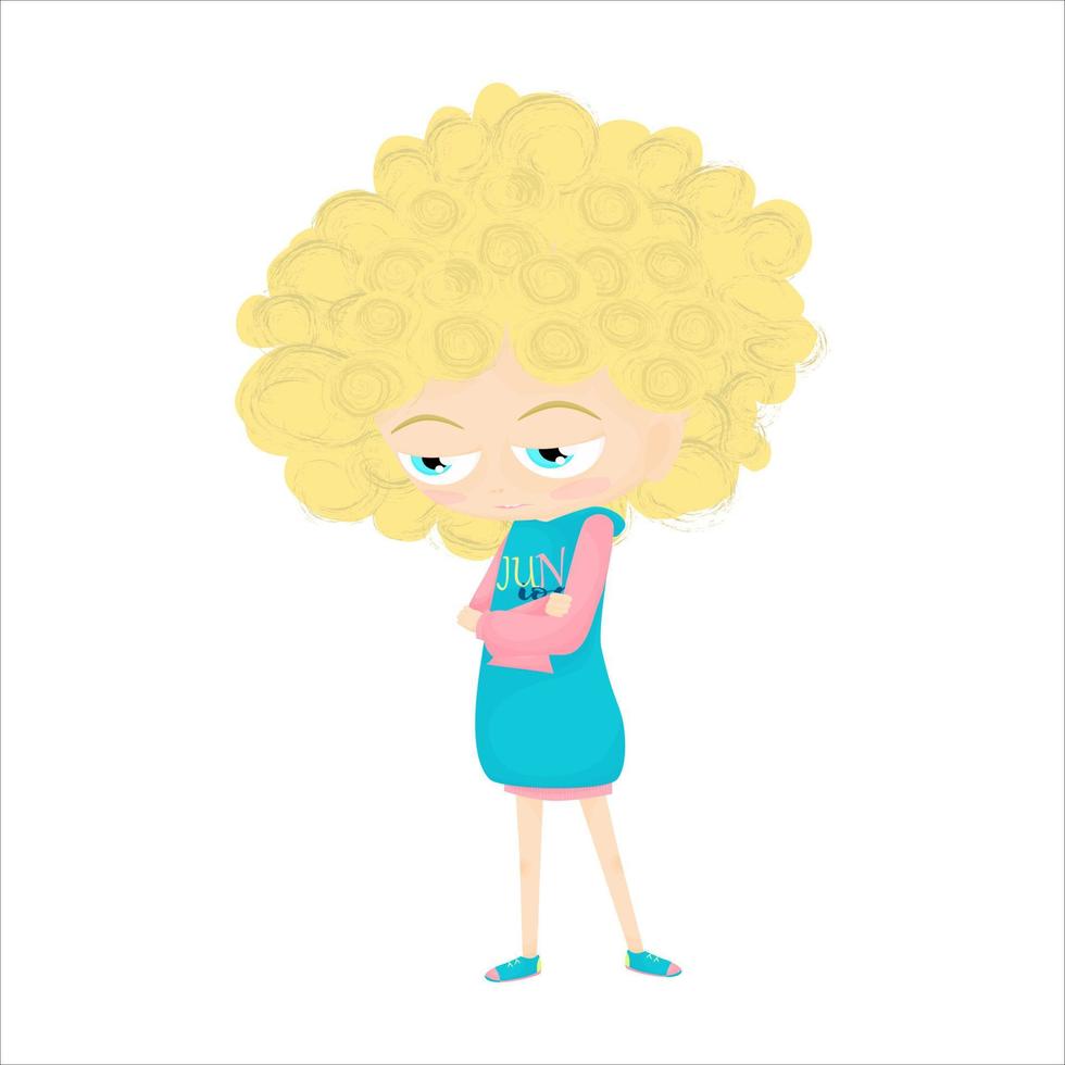 A girl with blue eyes and curly blonde hair. vector