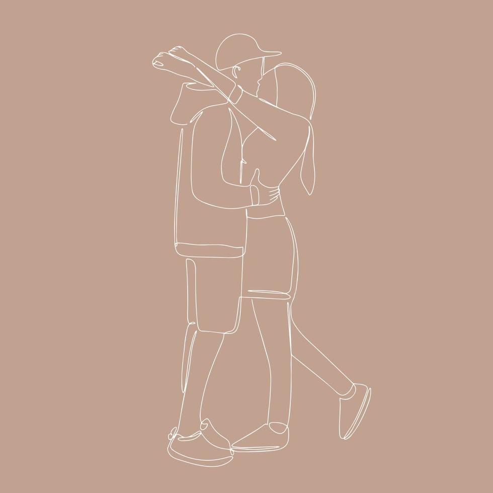 Silhouette of lovers embracing. The embrace of a man and a woman. Vector illustration