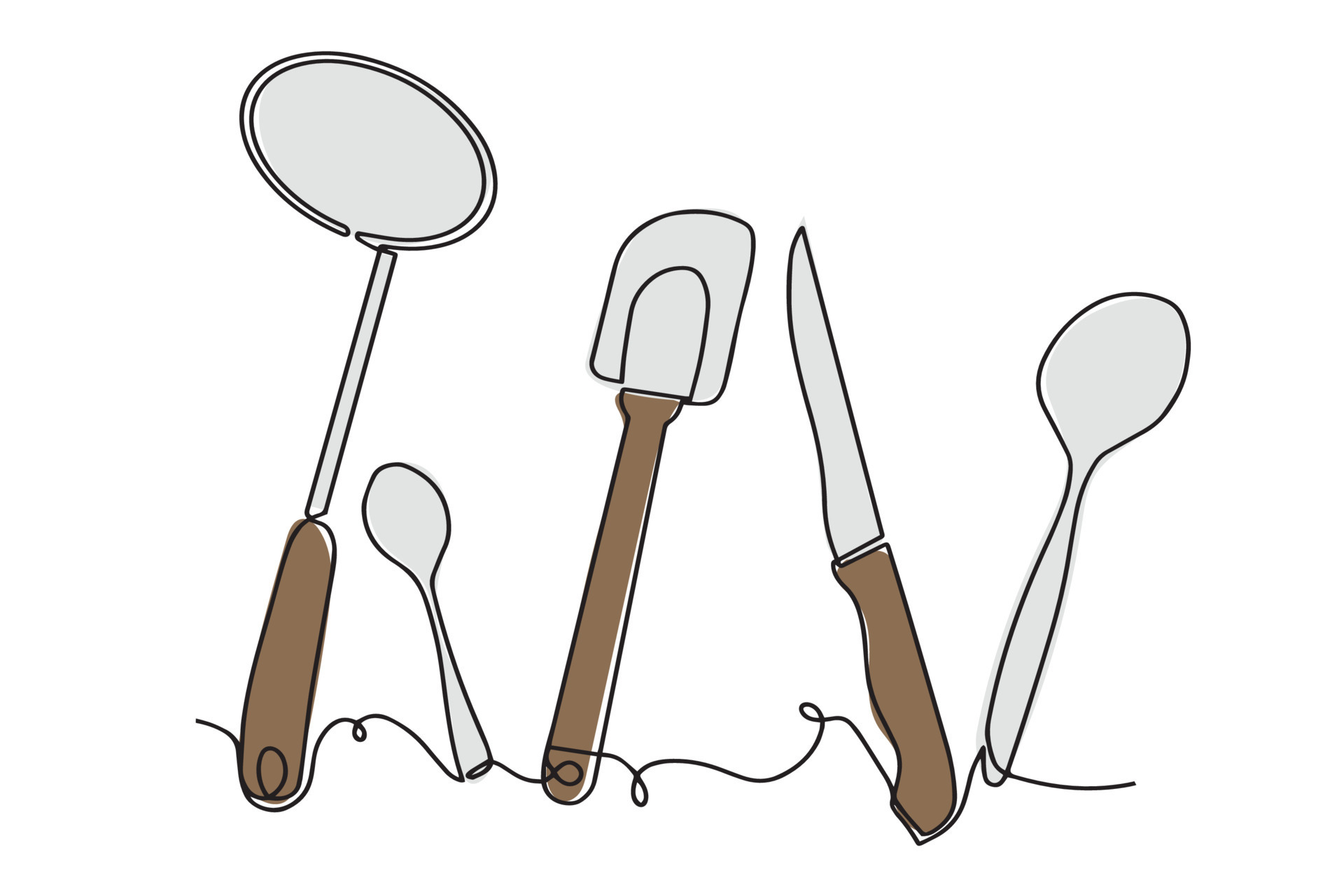 Cutlery background sketch. Single line drawing of isolated kitchen