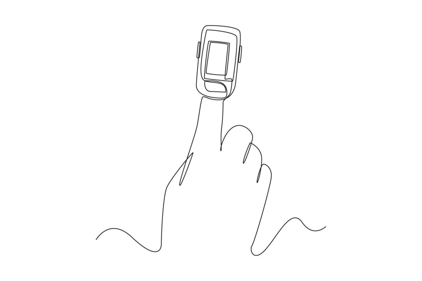 Single one line drawing Pulse Oximeter, finger medical device. Medical equipment concept. Continuous line draw design graphic vector illustration.