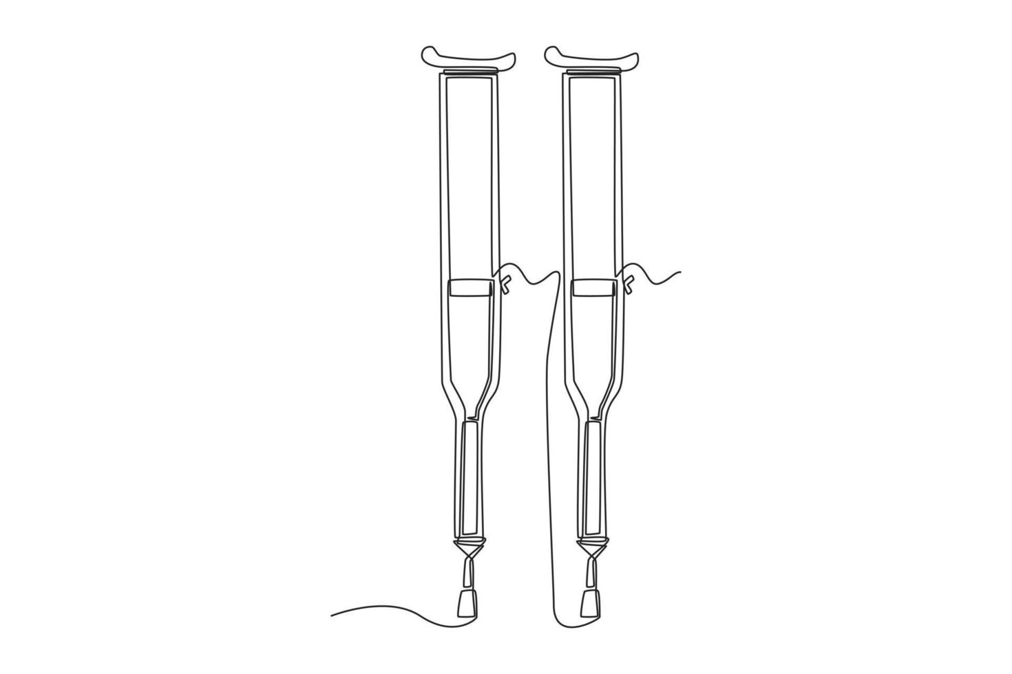 Muletas de dibujo de una sola línea para apoyo de personas heridas y ancianas. concepto de equipo médico. ilustración de vector gráfico de diseño de dibujo de línea continua.