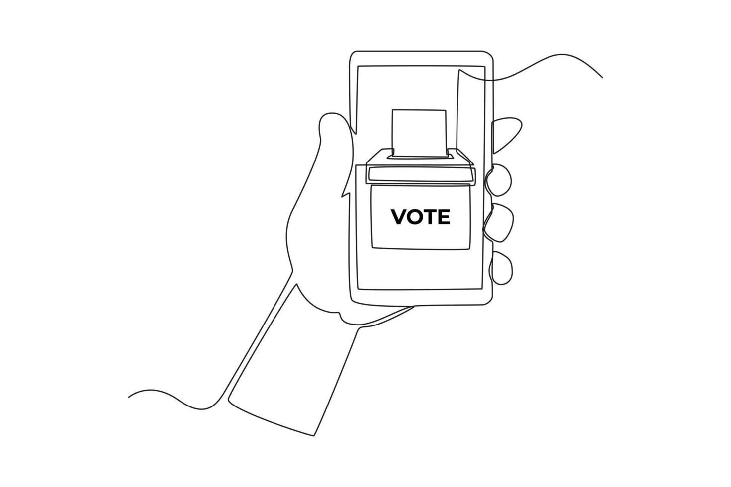 Continuous one line drawing online voting in smartphone for General Regional or Presidential Election. Voting concept. Single line draw design vector graphic illustration.