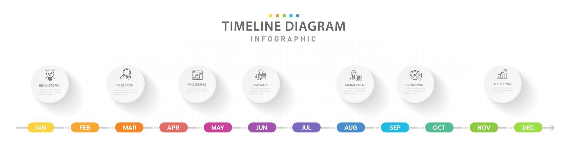 Infographic template for business. 12 Months modern Timeline diagram calendar with circle topics, presentation vector infographic.