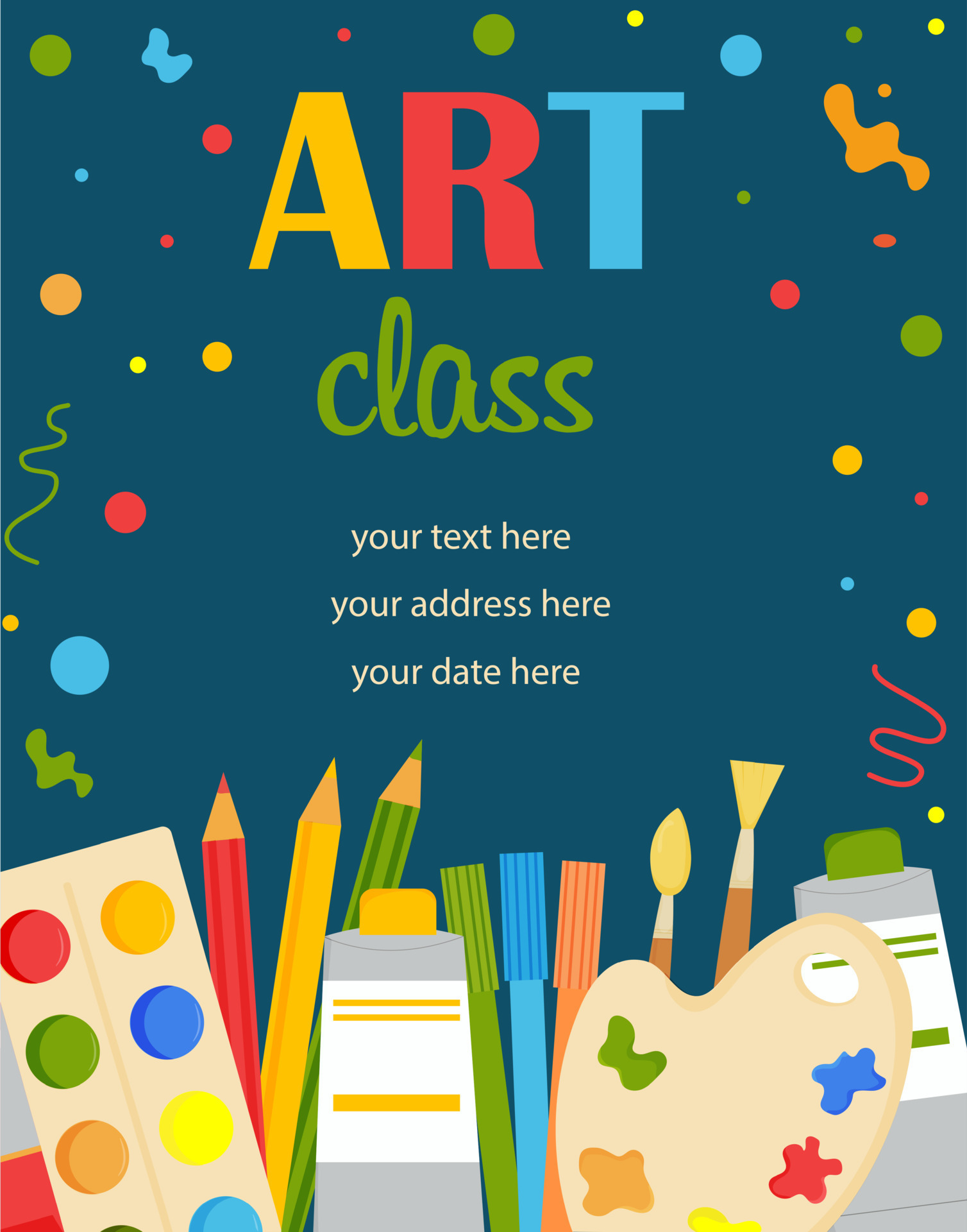 Art class vector flyer template. Vectir illustration for poster,  invitation, flyer, banner, brochure, advertising. Promo poster for painting  school. Painting stationary background. 15278908 Vector Art at Vecteezy