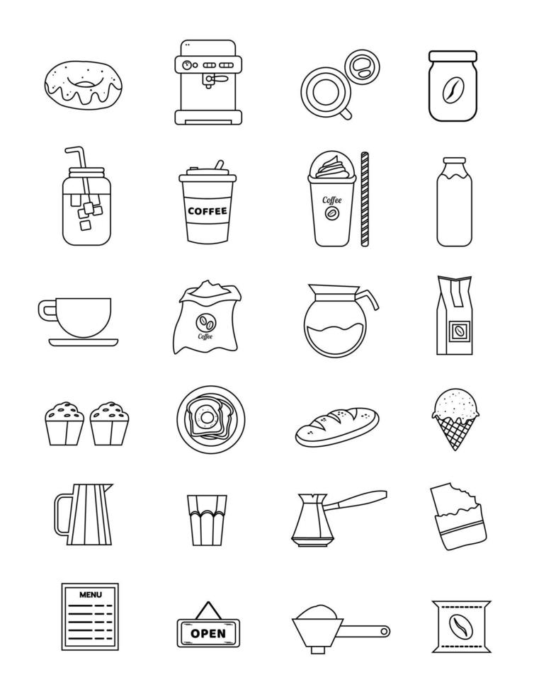 coffee shop icon set collection outline vector