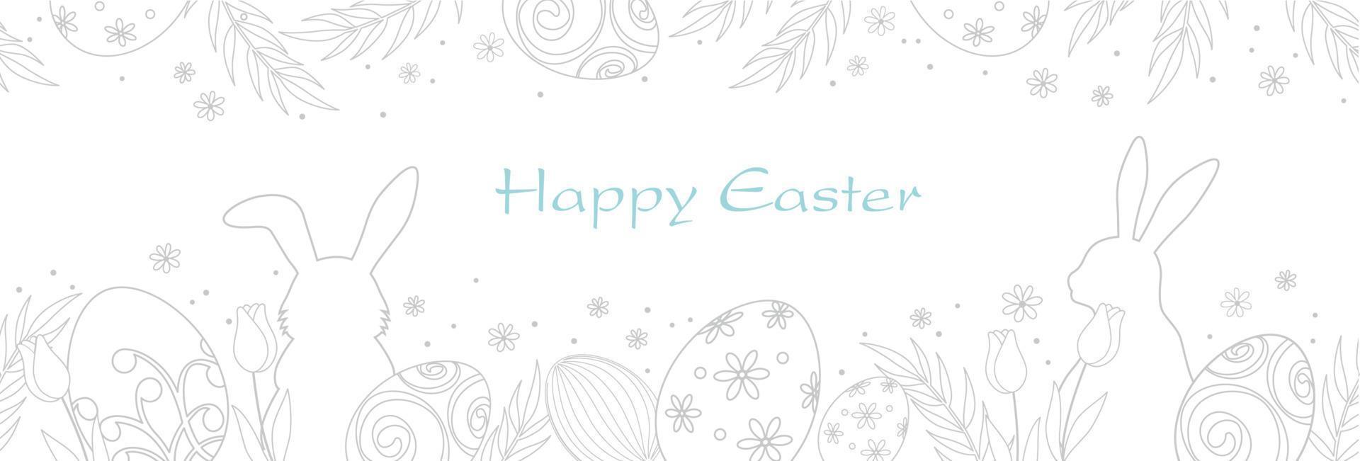 Happy Easter Vector Monochrome Greeting Card Template With Text Space.