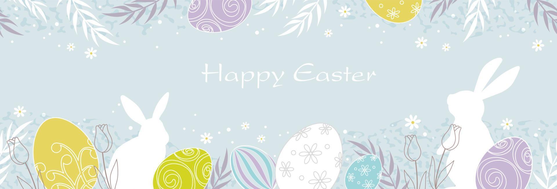 Happy Easter Vector Seamless Greeting Card Template With Text Space. Horizontally Repeatable.