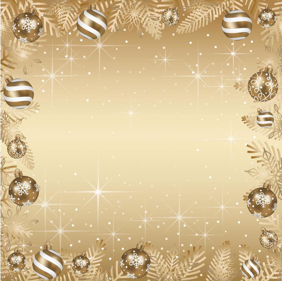 Vector Square Frame Illustration With Christmas Balls And Luminous Gold Background.