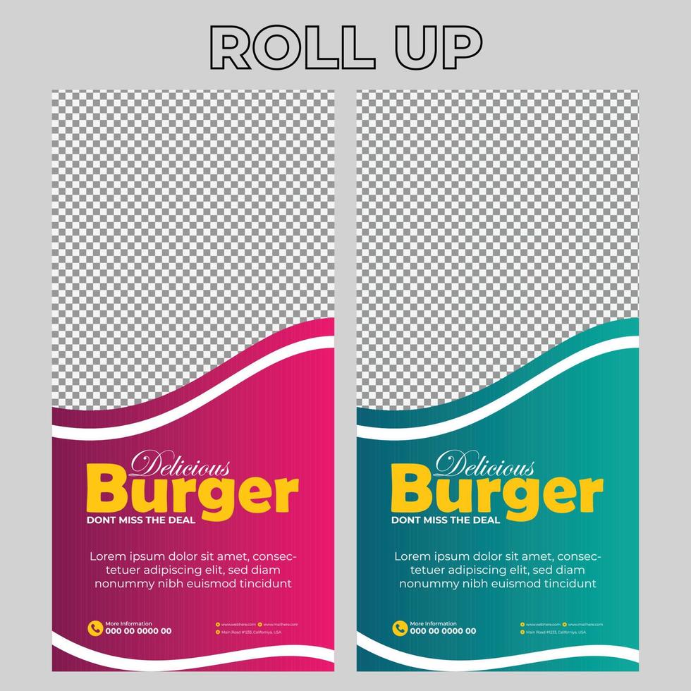 Food Restaurant Roll Up Banner Signage Template vector