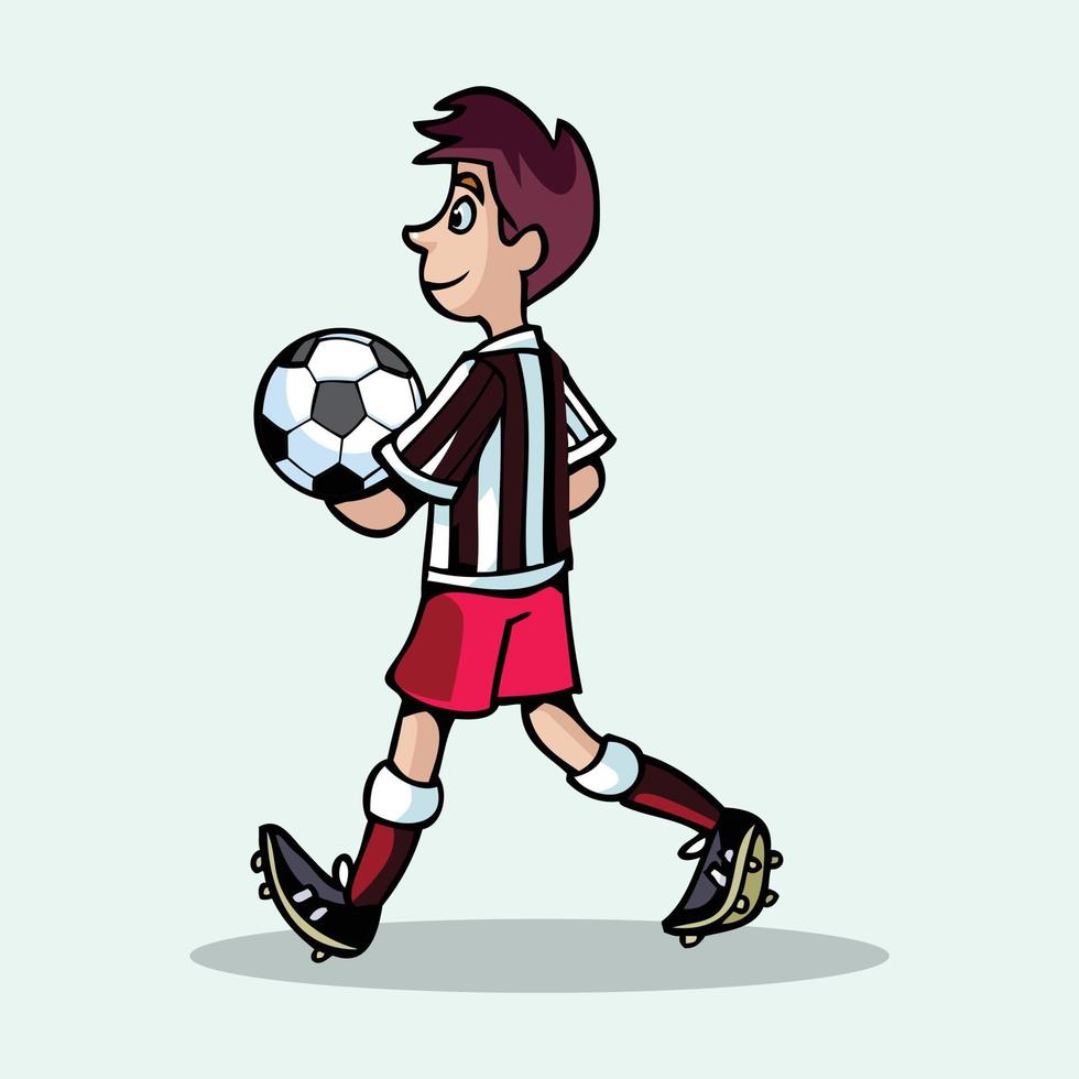 Cartoon kids football player with different posing pro Vector illustration