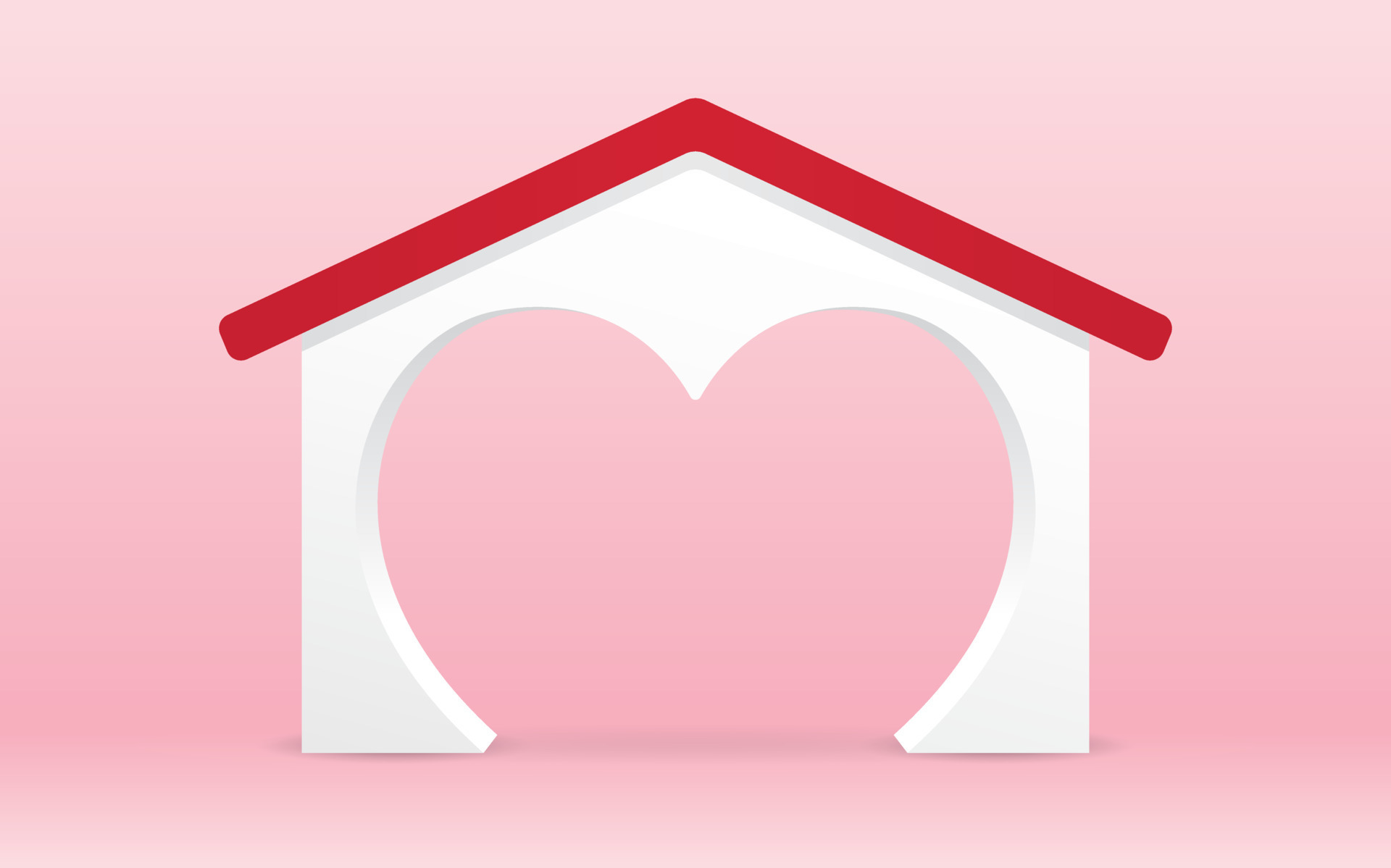 heart in house shape backdrop arch 3d illustration vector on sweet pink