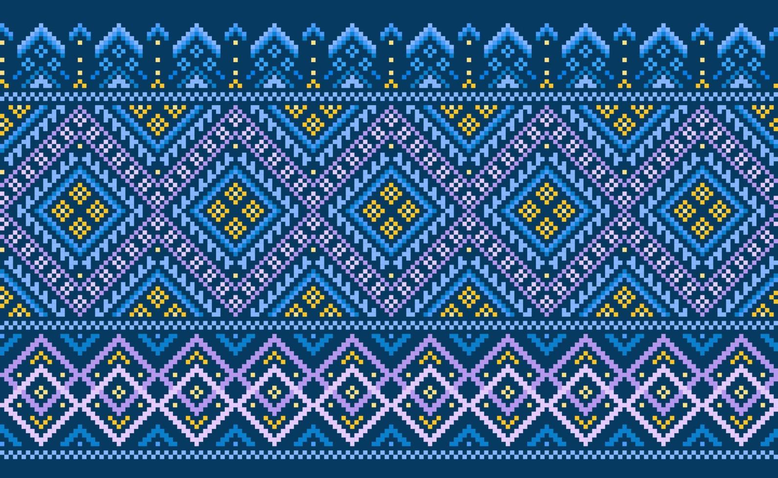 Geometric ethnic pattern, Vector embroidery ornamental background, Pixel cross stitch triangle style