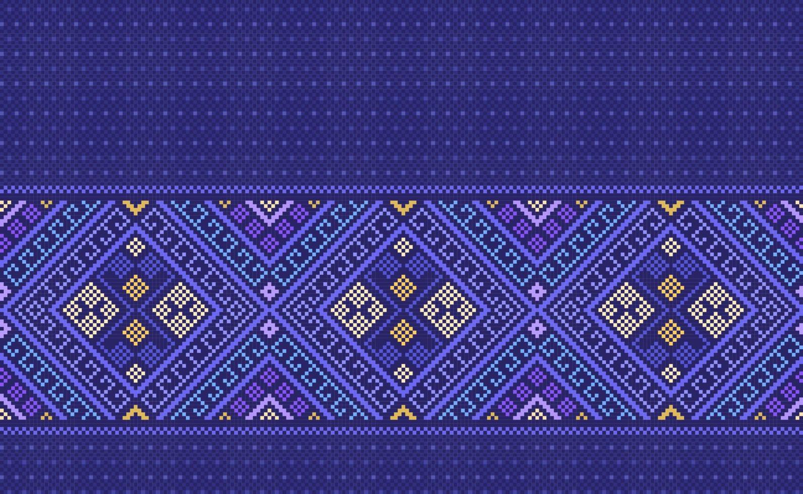 Pixel ethnic pattern, Vector embroidery oriental background, Geometric repeat Morocco style design