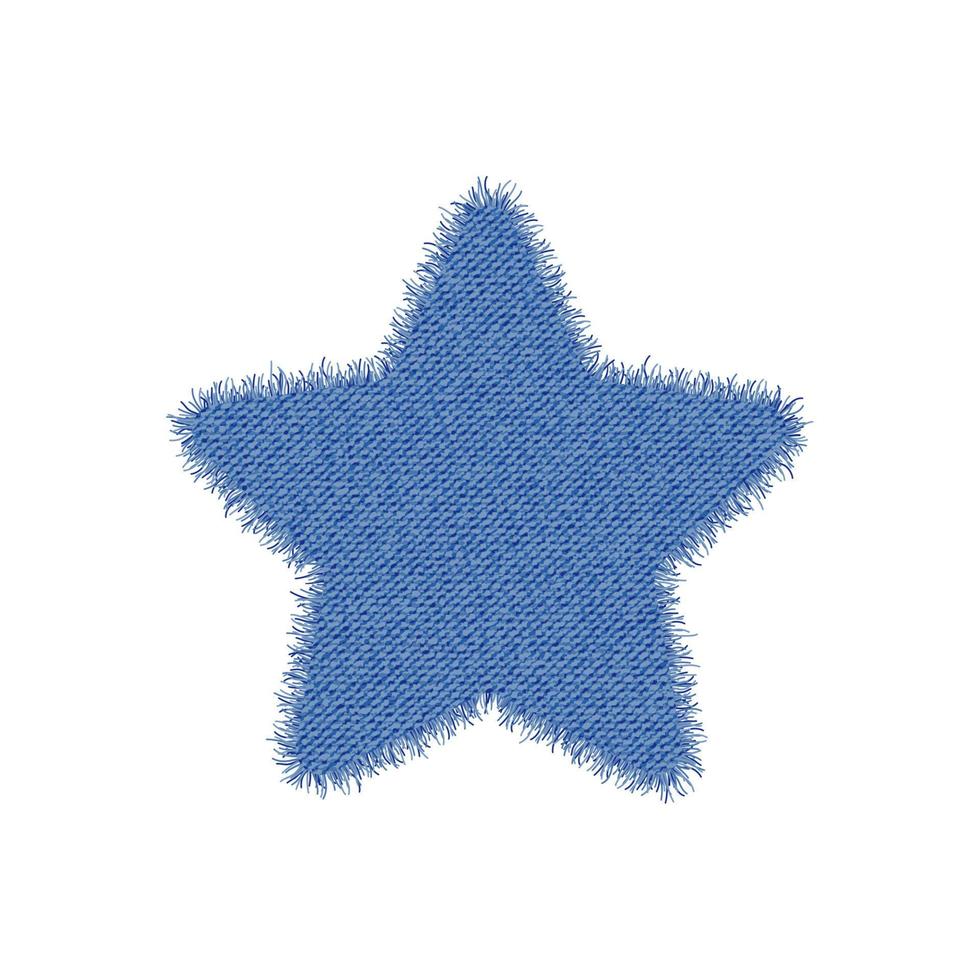 Denim star shape. Torn jean patch. Vector realistic illustration on white background