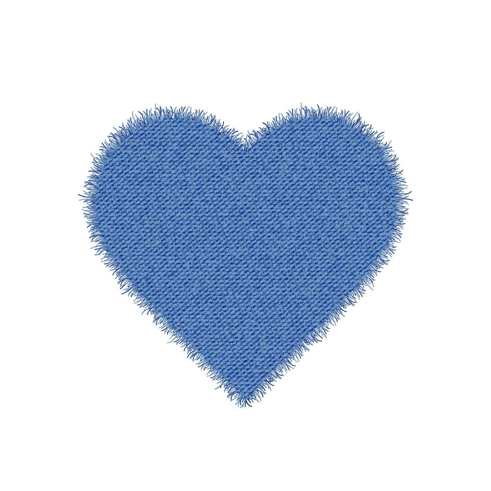 Denim heart shape. Torn jean patch. Vector realistic illustration on white background