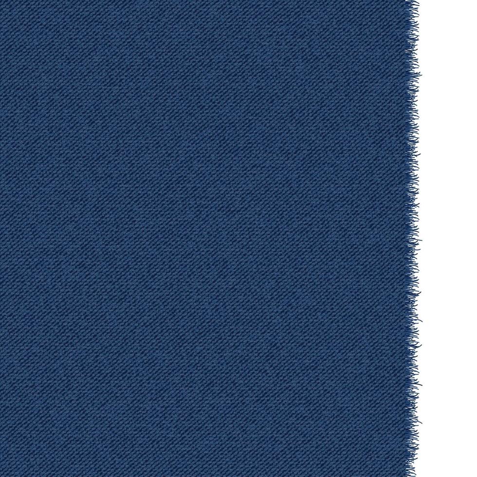 Blue classic jeans denim texture with a ragged edge. Dark jeans texture. Realistic vector illustration