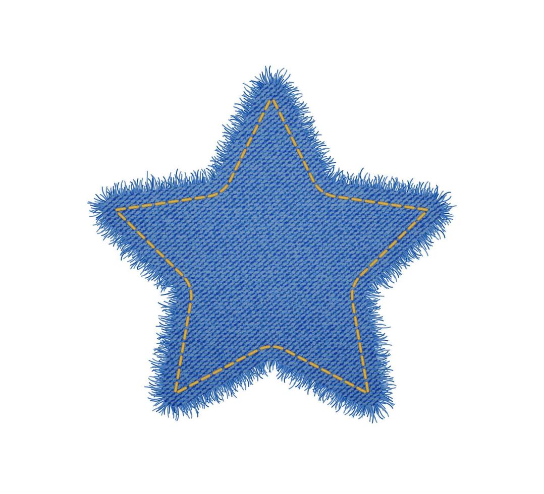 forma de estrella de mezclilla con costura. parche de jean roto con puntadas. ilustración vectorial realista sobre fondo blanco vector