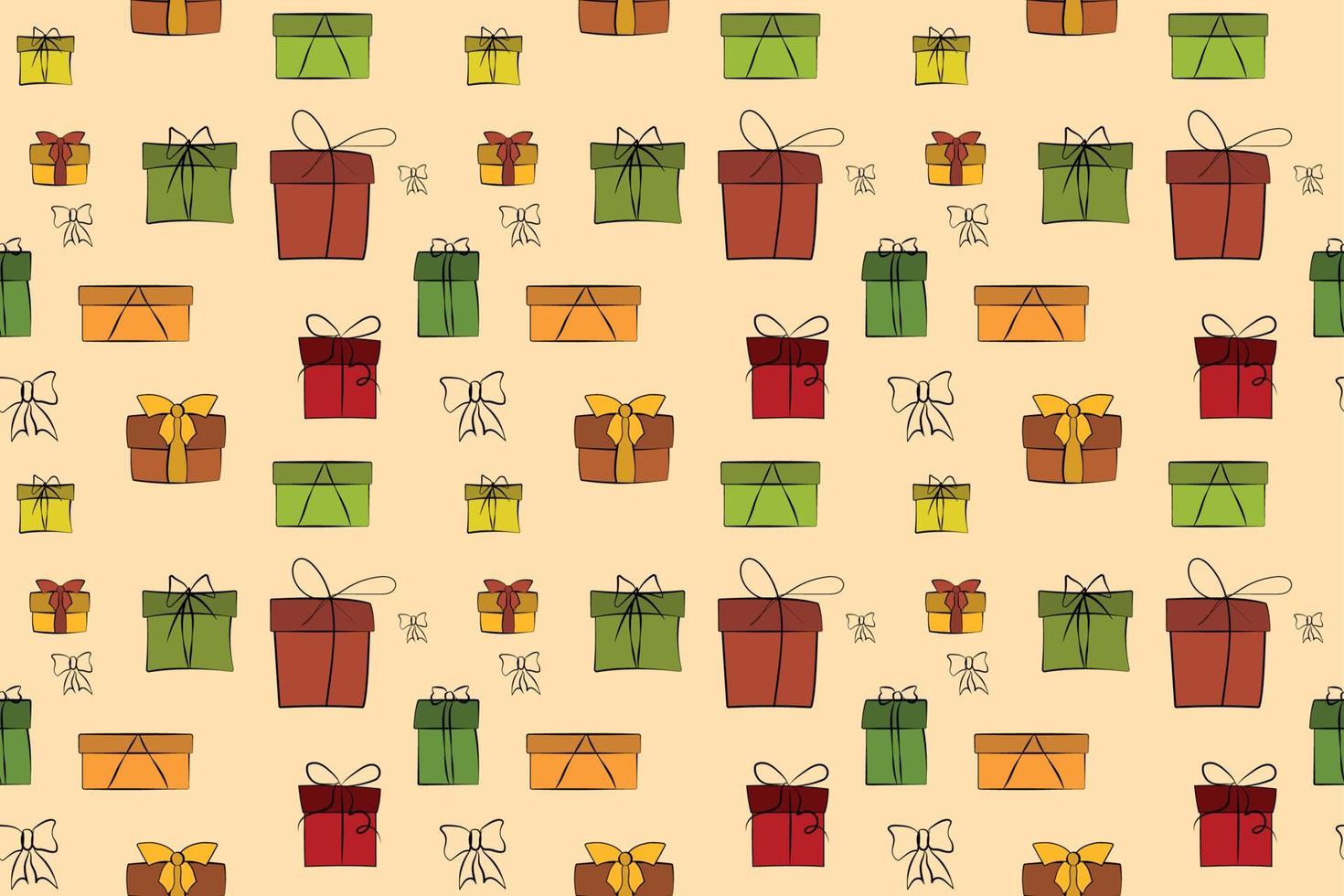 Gift box seamless pattern. Line art. Christmas, New Year, holidays, birthday background. Vector illustration