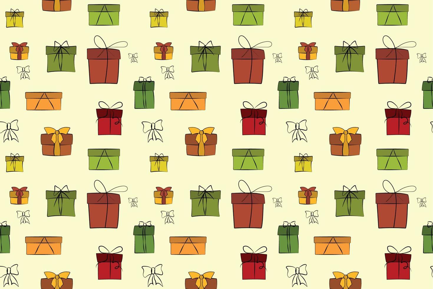 Gift box seamless pattern. Line art. Christmas, New Year, holidays, birthday background. Vector illustration