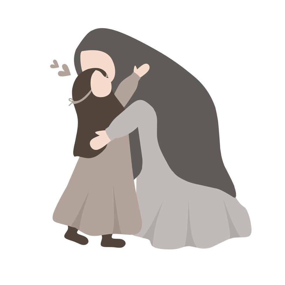 Happy family mom and daughter wearing hijab vector