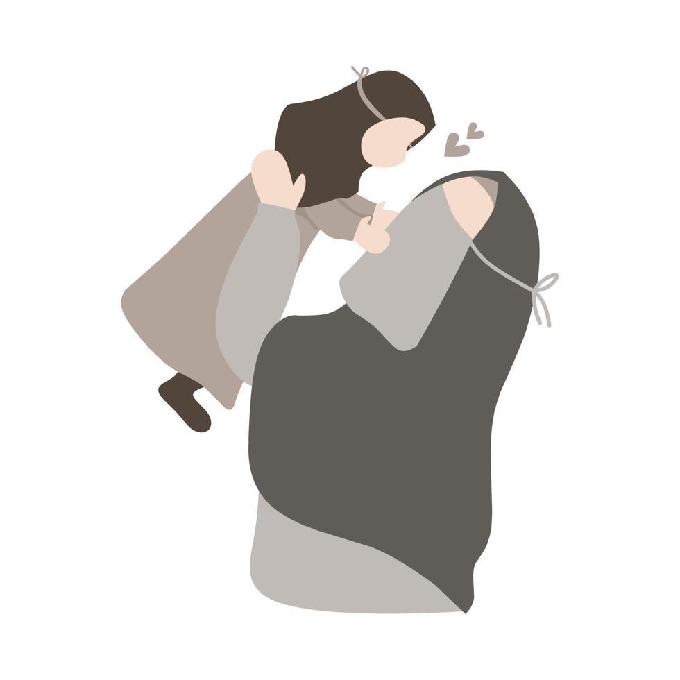 Mother with niqab holding her daughter vector