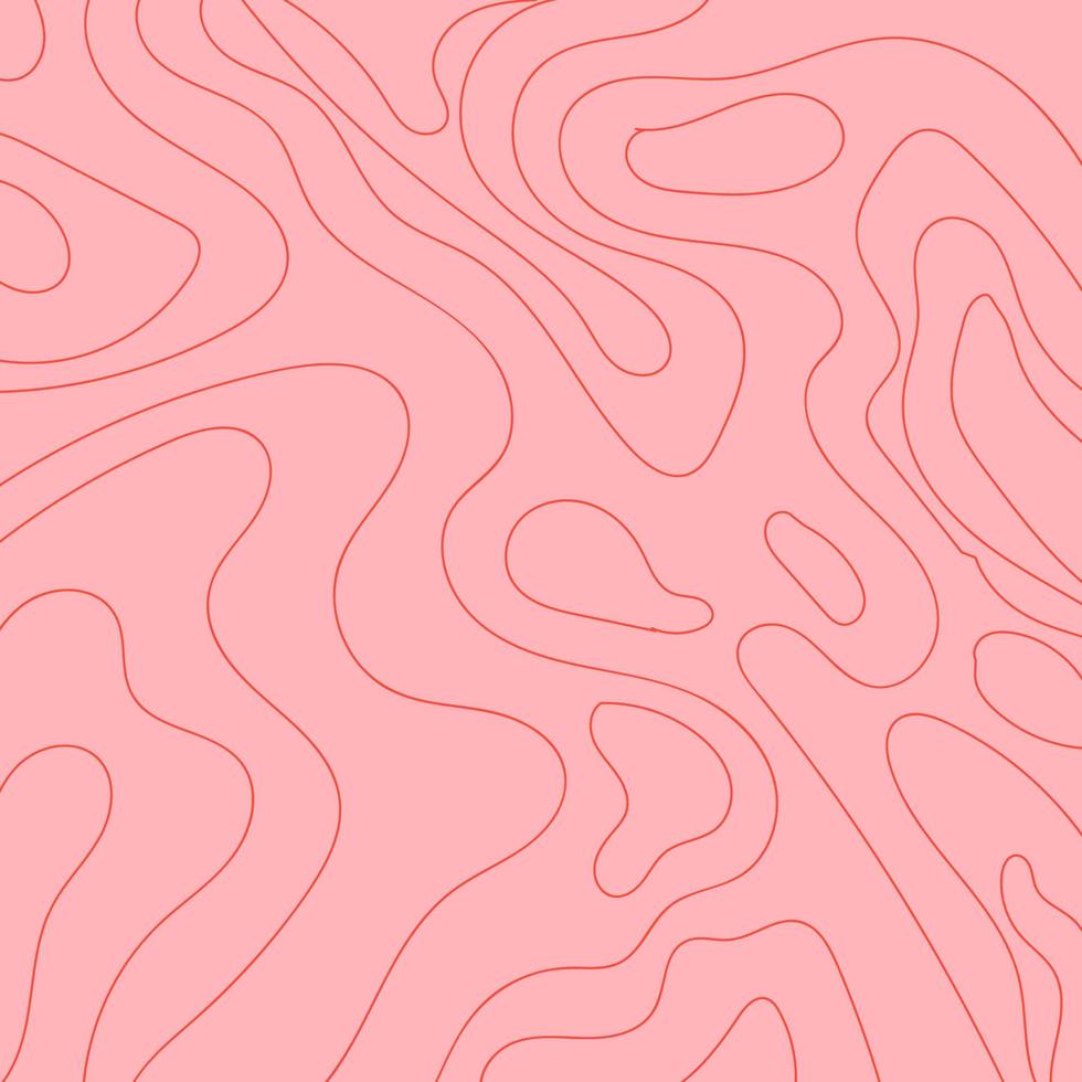 Abstract wave lines on pink background background. Red wave lines of topographic design. Vector contour illustration.