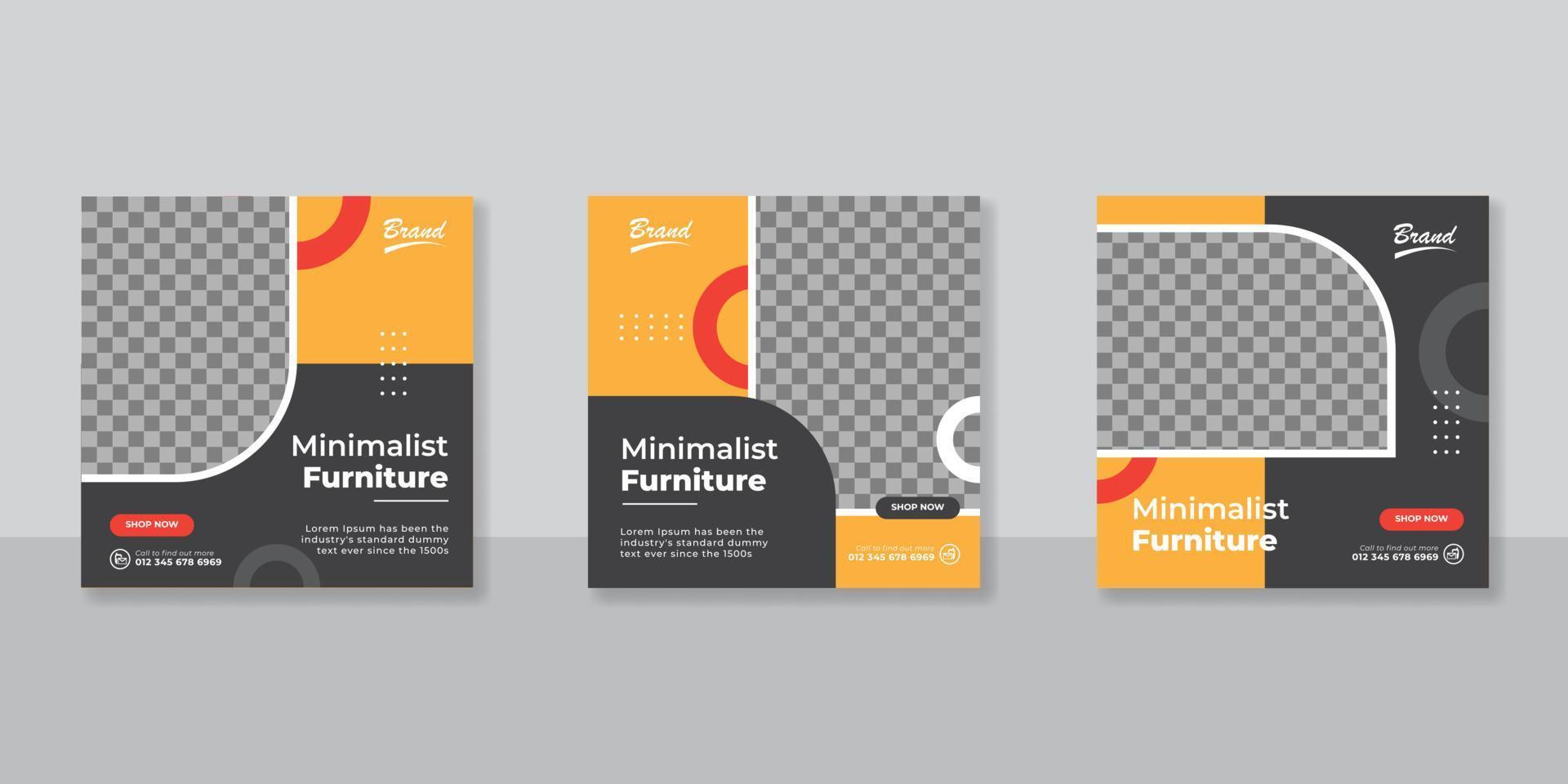 diseño de plantillas de publicaciones de redes sociales de muebles minimalistas vector