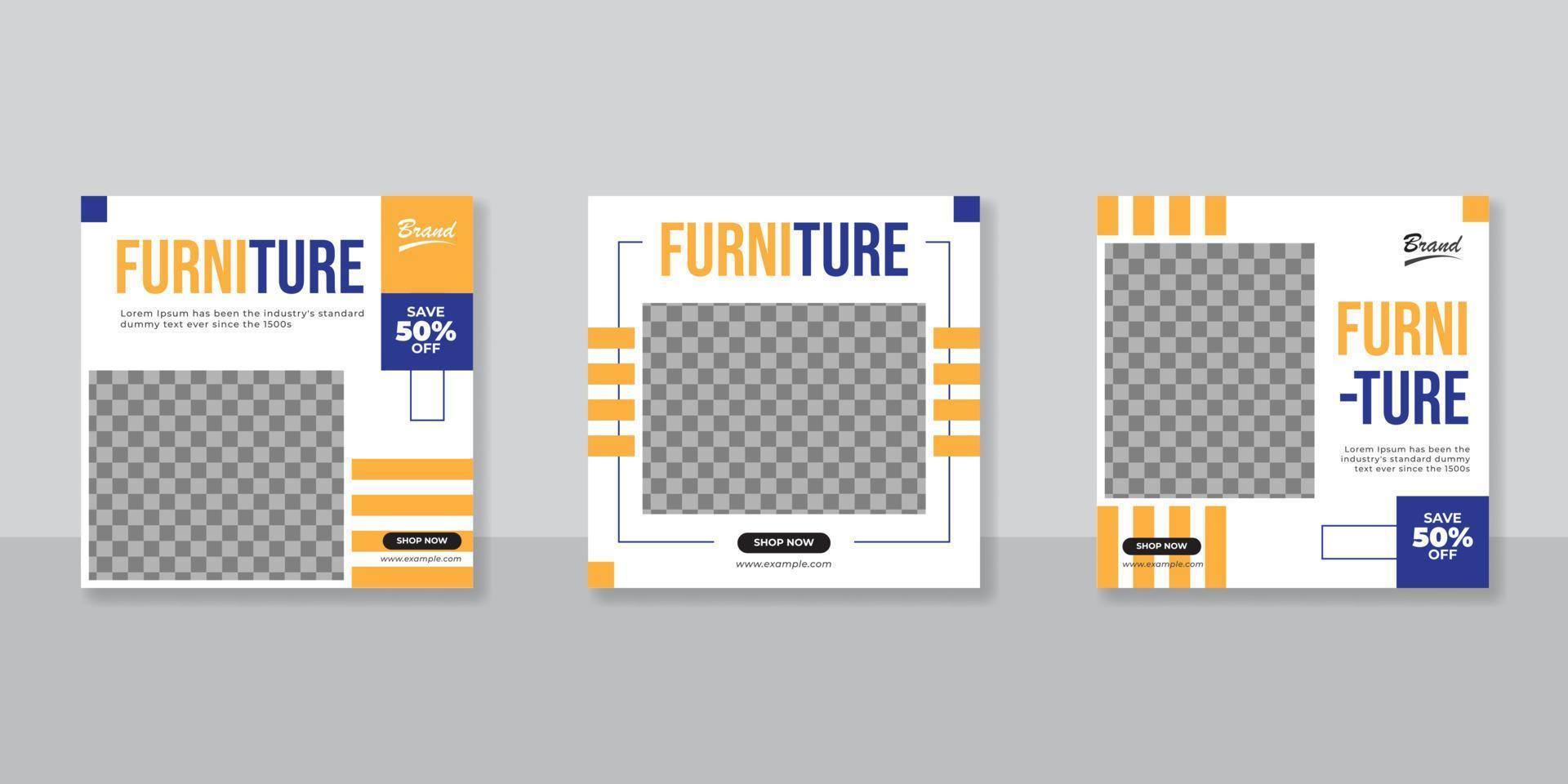 Modern Furniture social media post templates design vector