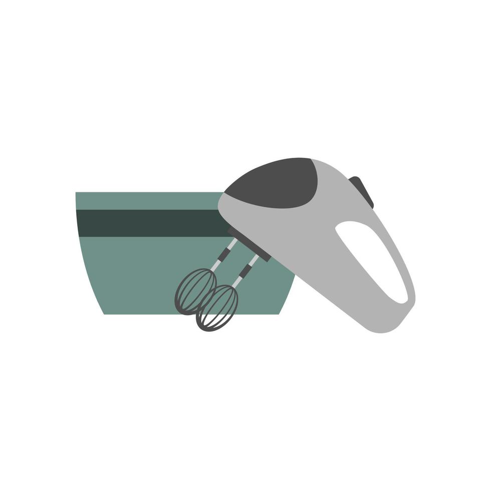 flat illustration of hand mixer and a bowl. pastry vector graphic template.
