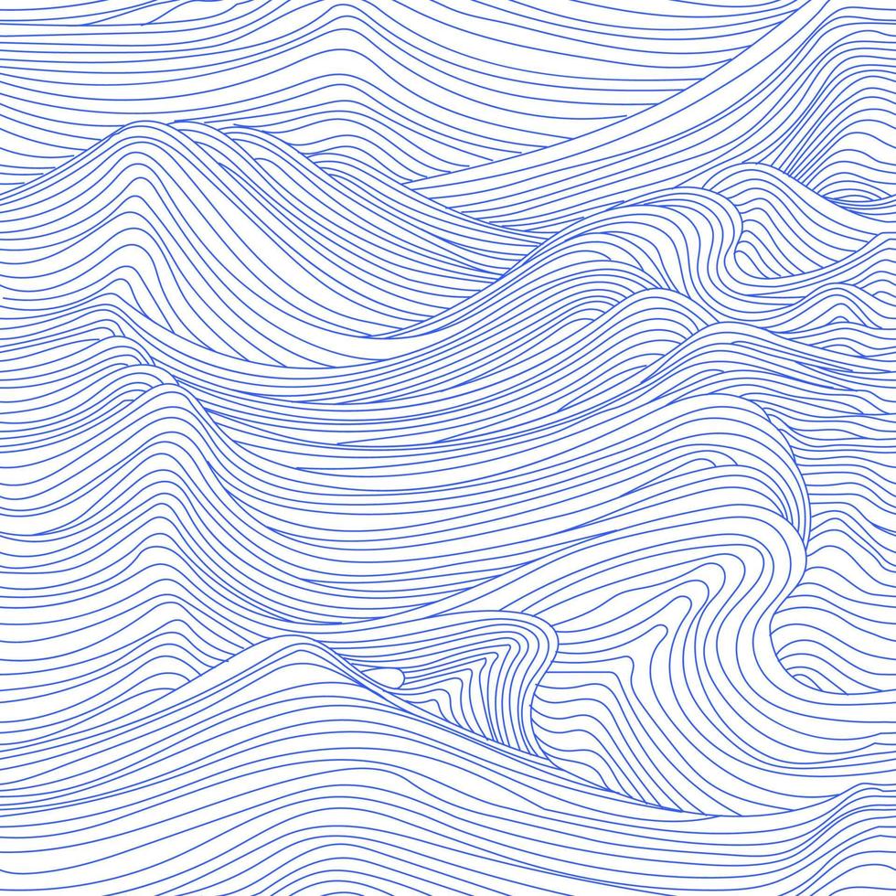 Abstract wave lines on a white background. Vector contour illustration. Seamless freehand drawing with blue waves