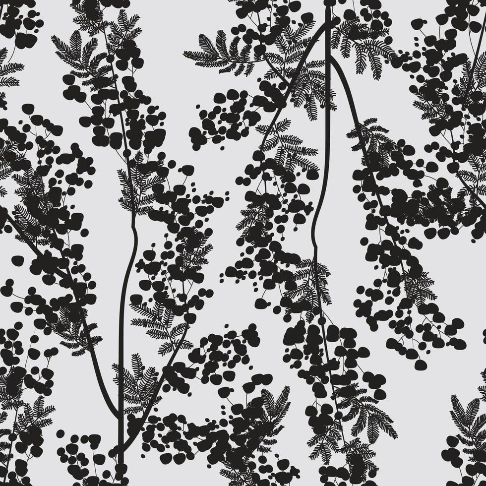 patrón botánico sin fisuras con flores de mimosa amarillas y hojas sobre un fondo blanco. fondo con elegantes plantas con flores. ilustración vectorial vector