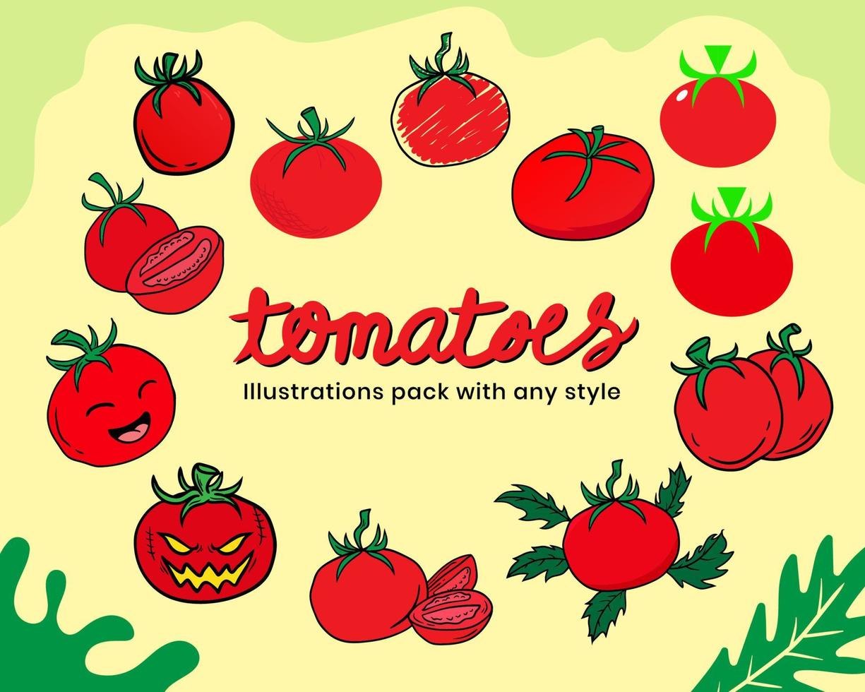 paquete de ilustraciones de tomates diseño de vector de activos con cualquier estilo