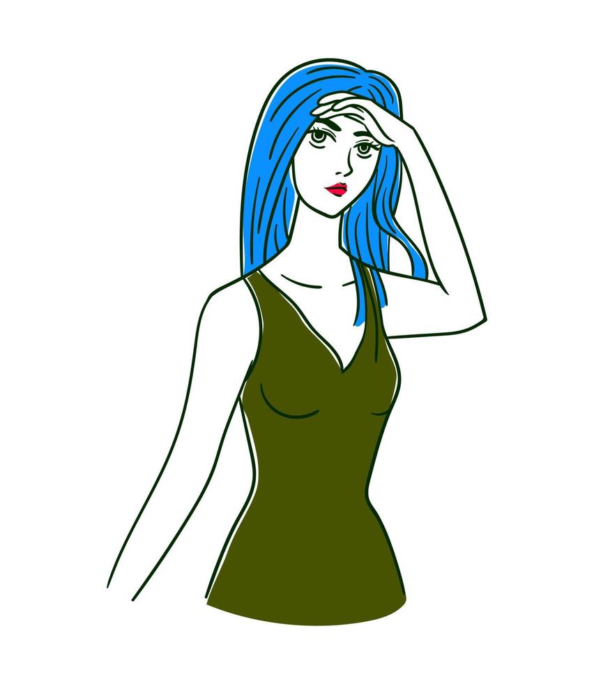 Beautiful Girl with Long Hair Flat Vector Illustration
