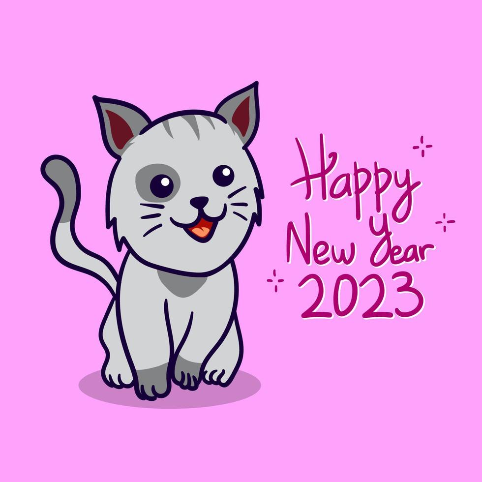 lindo gato y feliz año nuevo diseño de ilustración vector