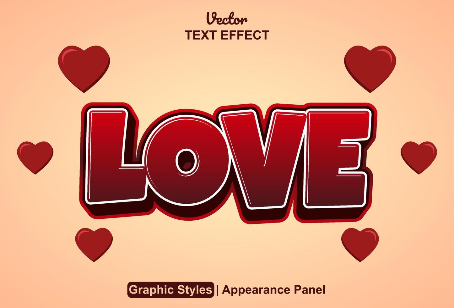 efecto de texto de amor con estilo gráfico y editable. vector