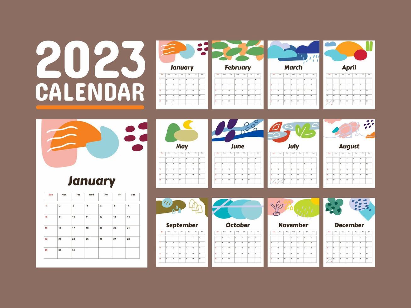 New Year 2023 Calendar Planner Template. Abstract Geometry Template vector