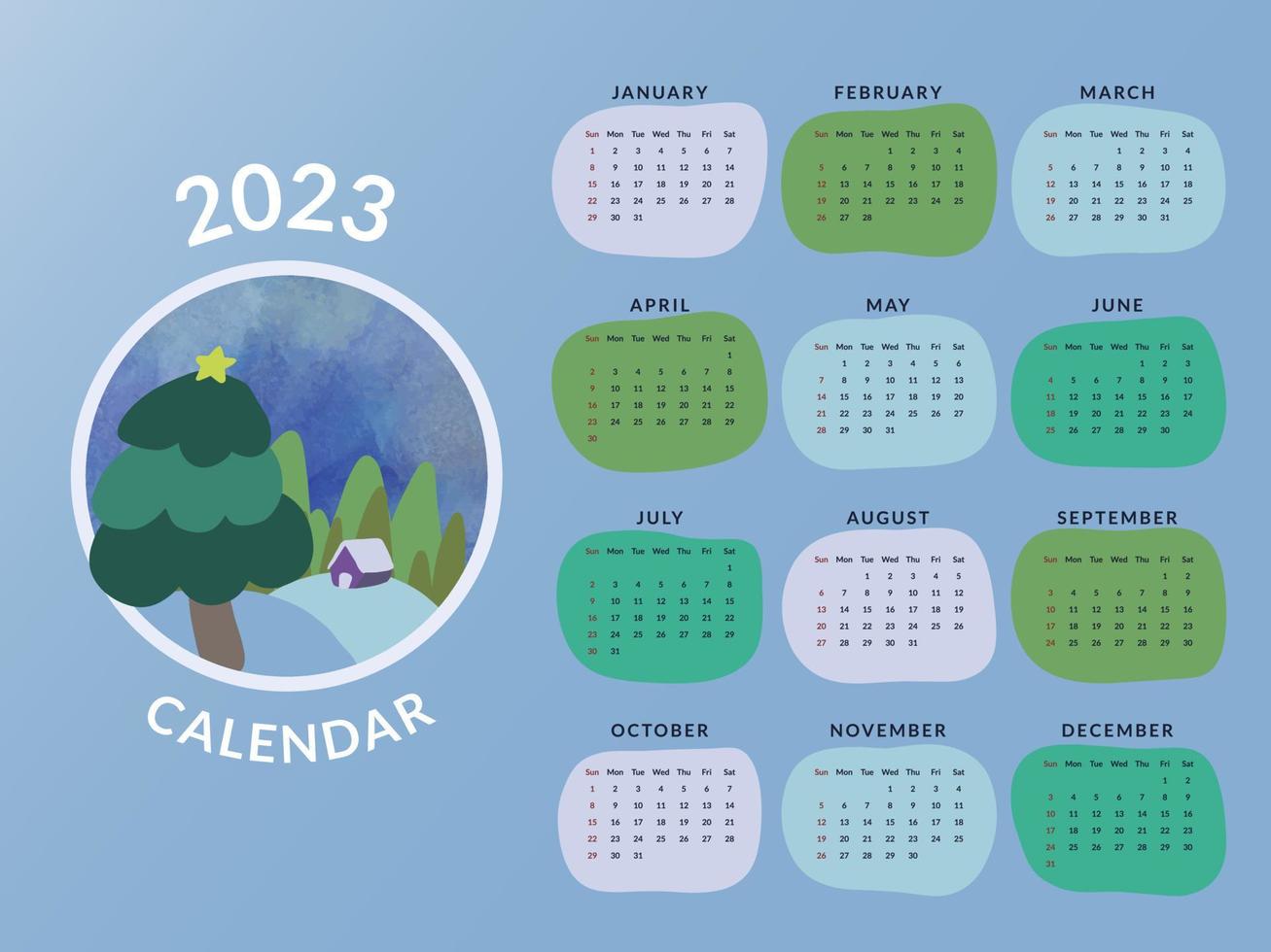 2023 New Year Calendar. Winter and Christmas illustration vector