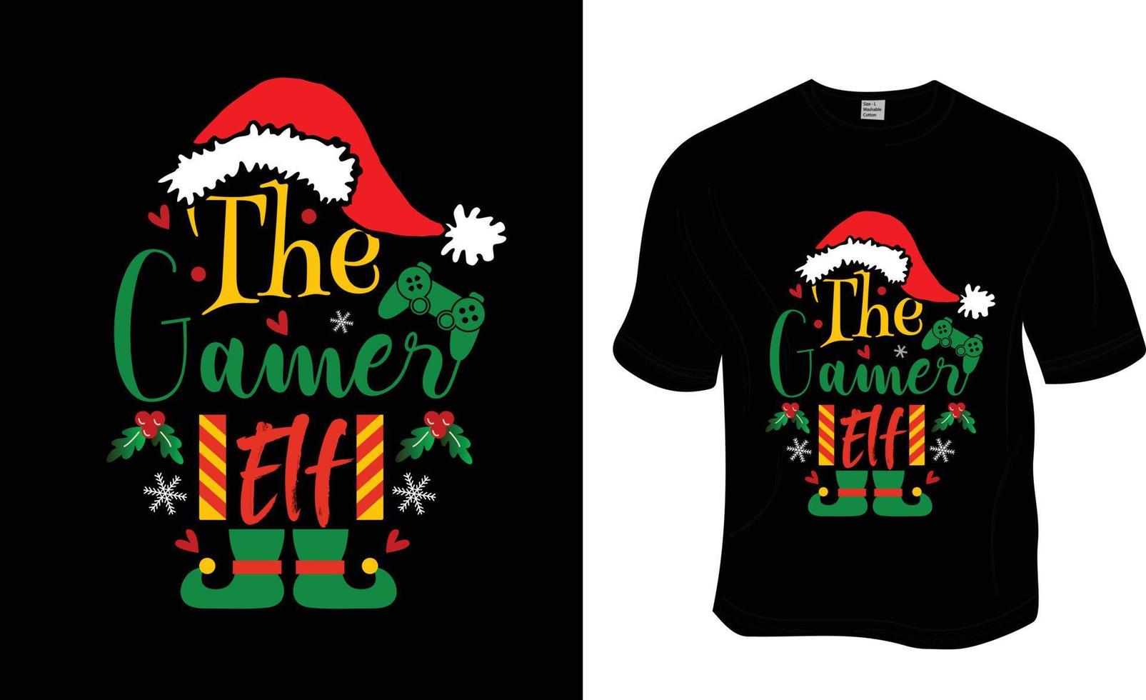 The Gamer Elf, Christmas t-shirt design.Ready to print for apparel, poster, and illustration. Modern, simple, lettering. vector