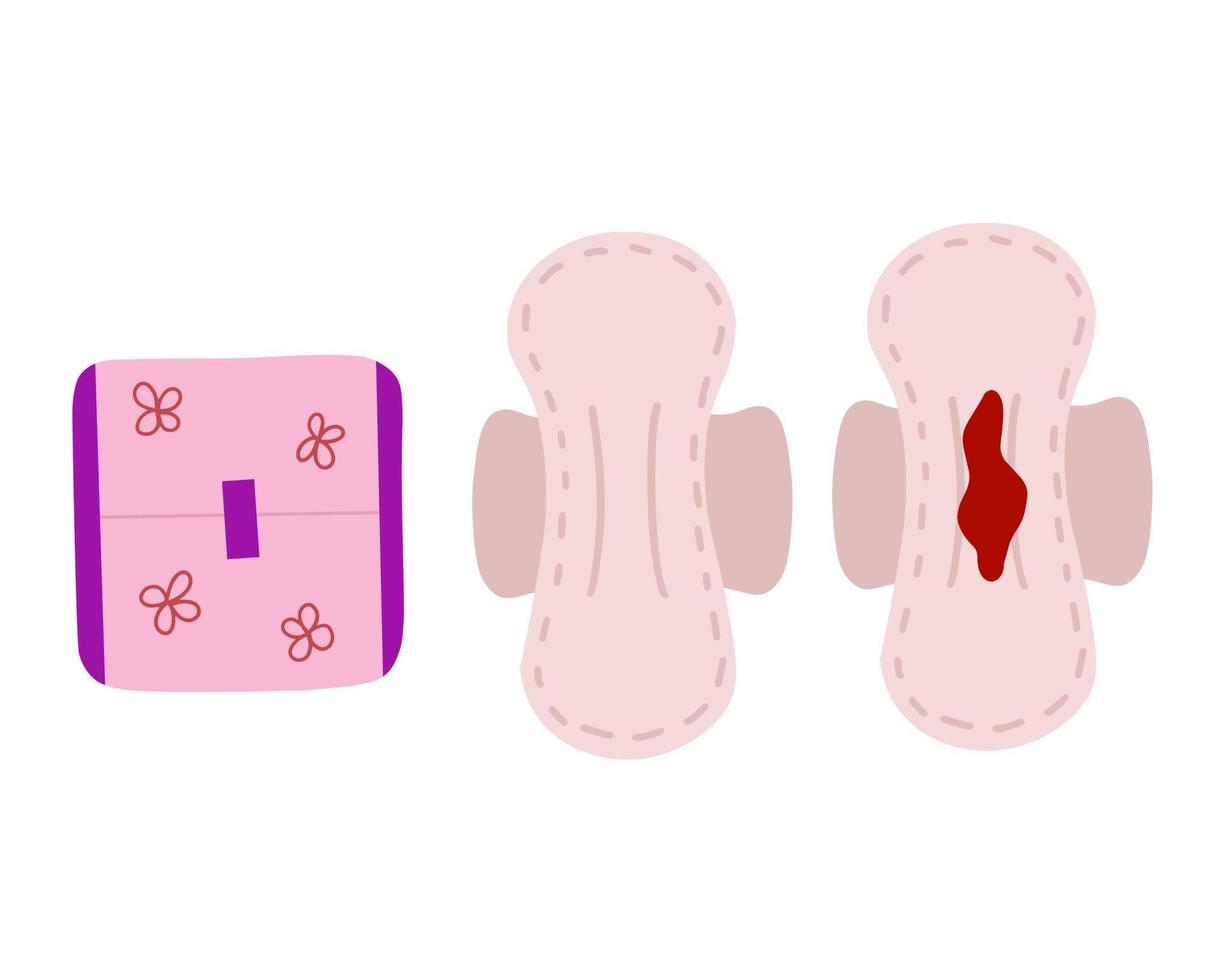 toallas higiénicas de mujer. período menstrual de las mujeres. ilustración para impresión, fondos, cubiertas y embalaje. la imagen se puede utilizar para carteles, pegatinas y textiles. aislado sobre fondo blanco. vector