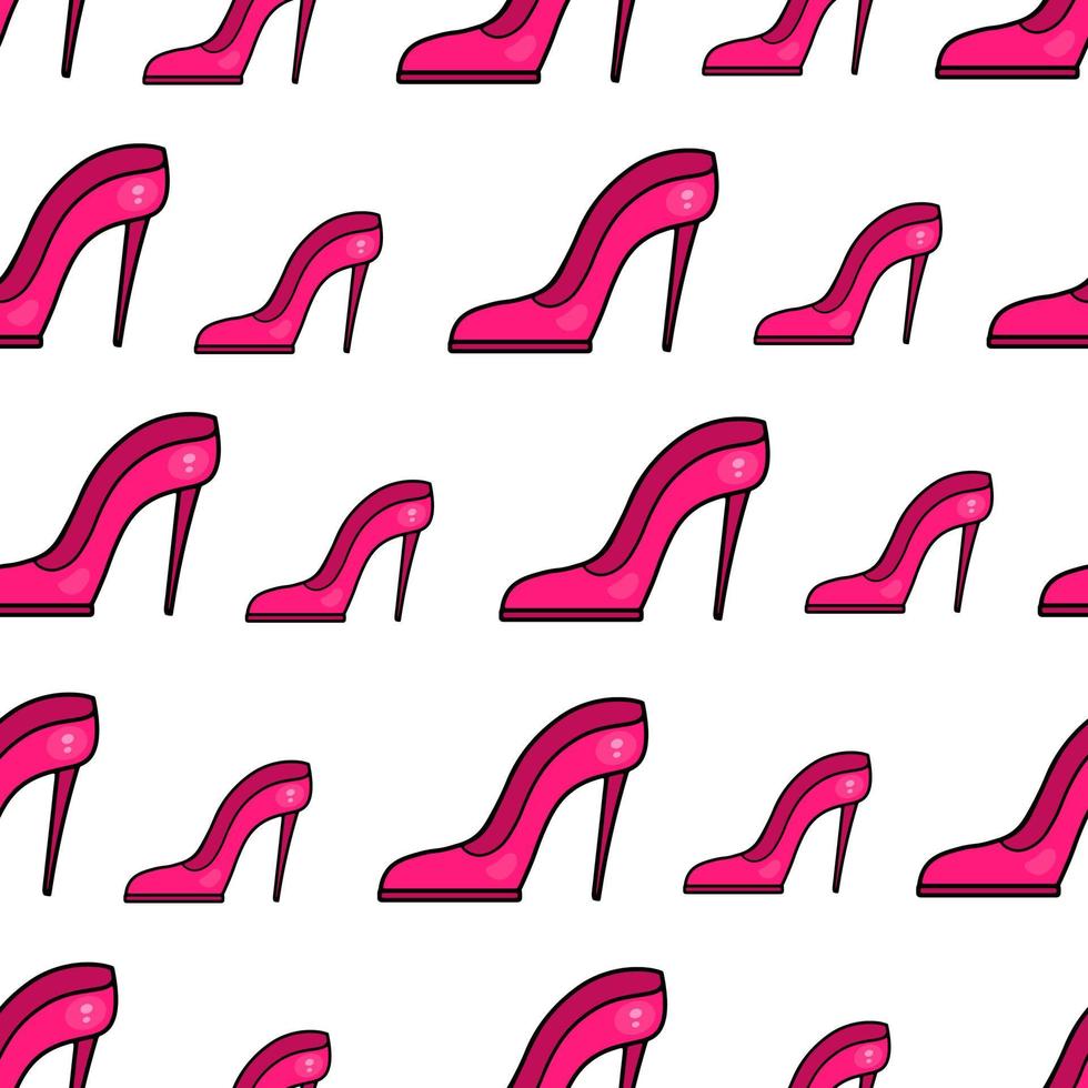 Heeled shoes fashion seamless pattern. Illustration for printing, backgrounds, covers and packaging. Image can be used for greeting cards, posters and textile. Isolated on white background. vector
