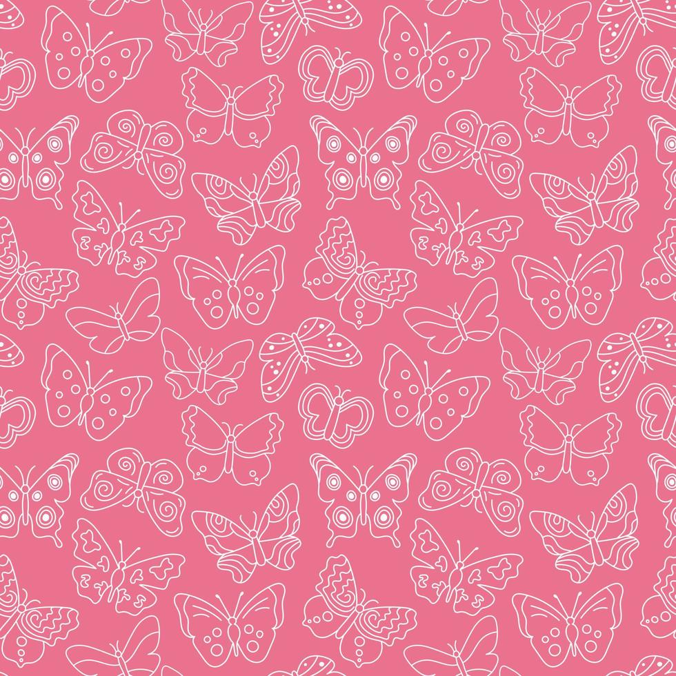 Cute butterfly pattern. Seamless background with white doodle flying insects. Monochrome print. Vector repeat illustration for designs, textile, fabric, wrapping paper