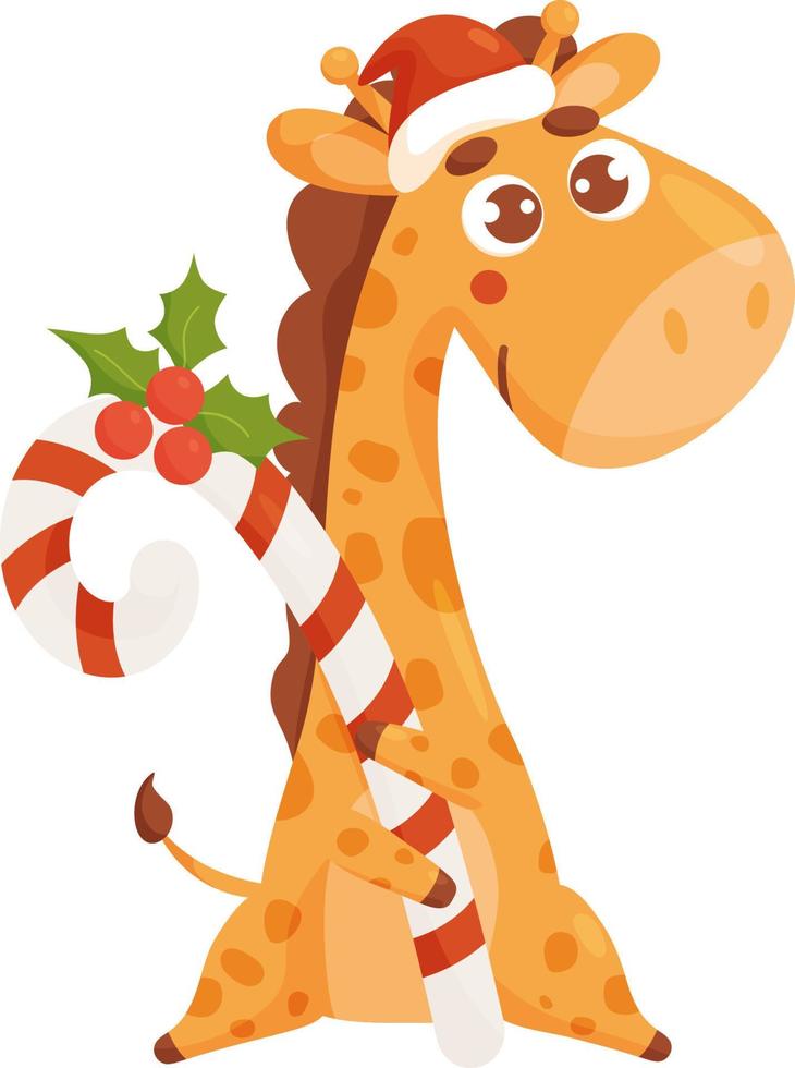 jirafa navideña con caramelo vector