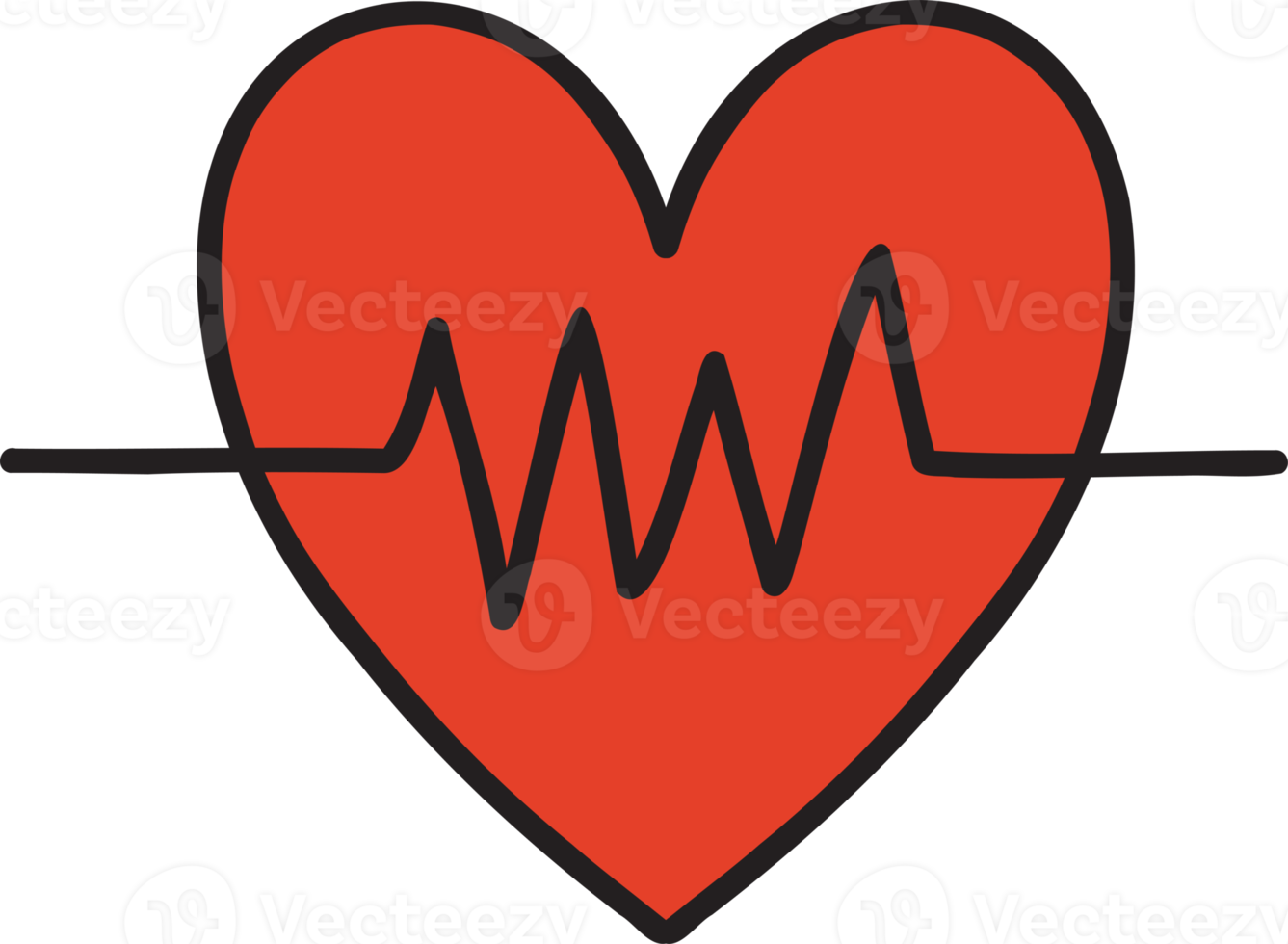 Hand Drawn heart and pulse illustration png