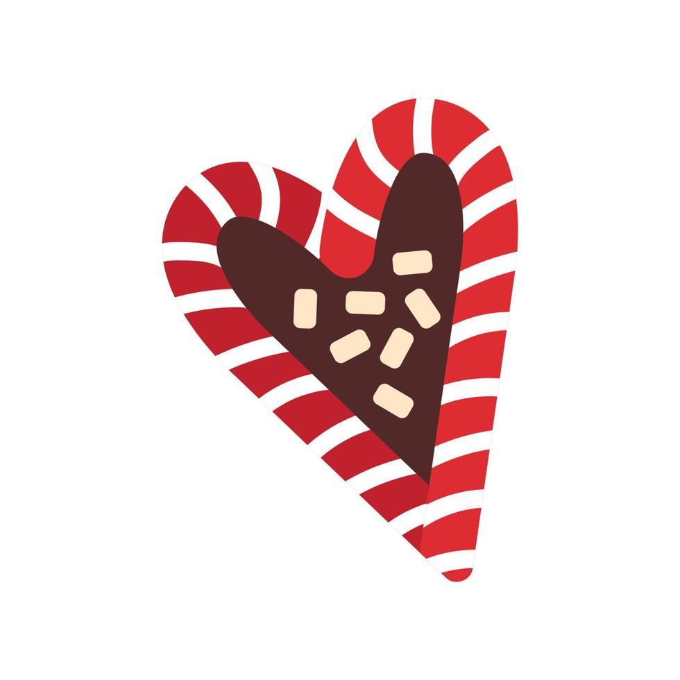 Candy canes with chocolate and marshmallows. vector