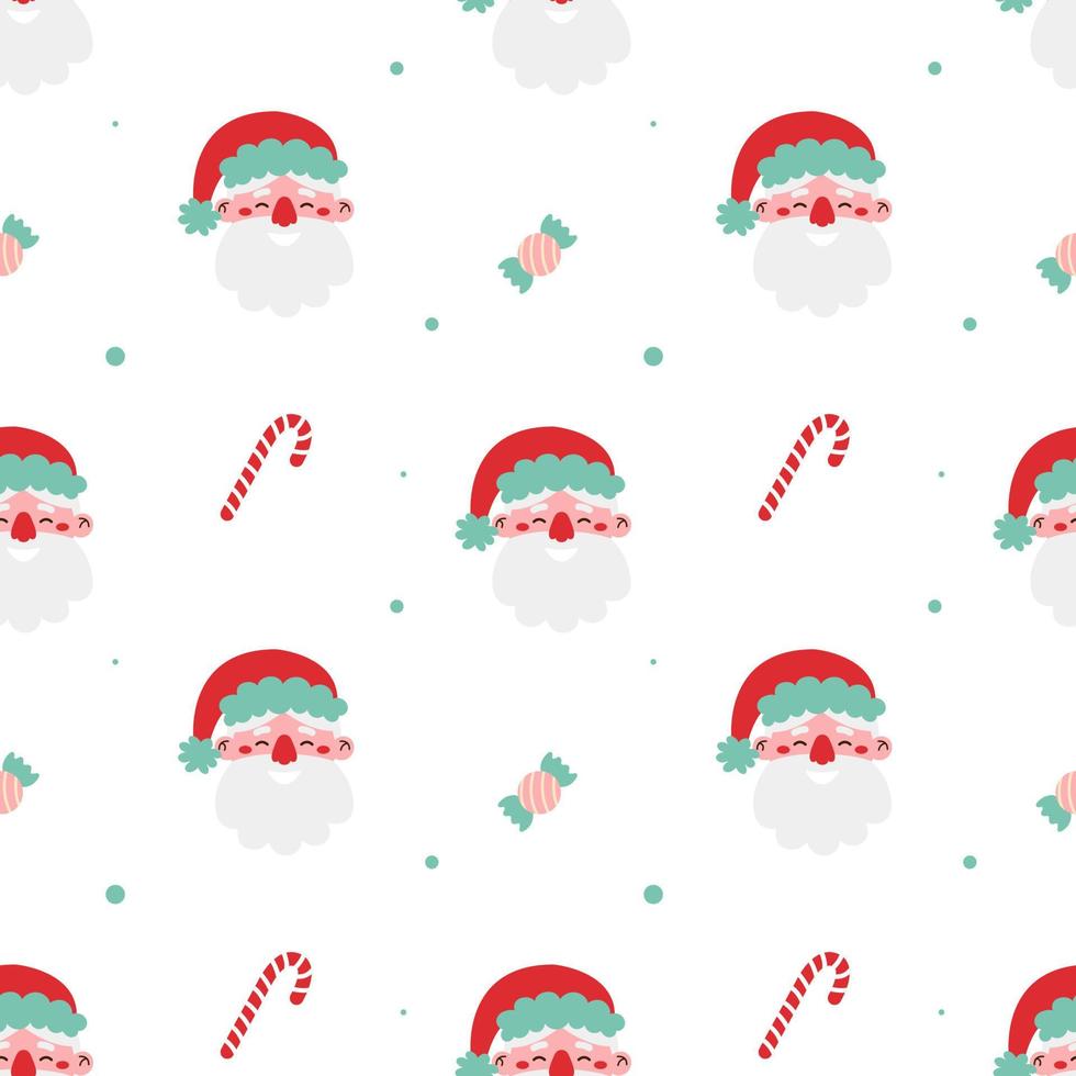 Seamless christmas pattern with santa claus and candys on white background. vector