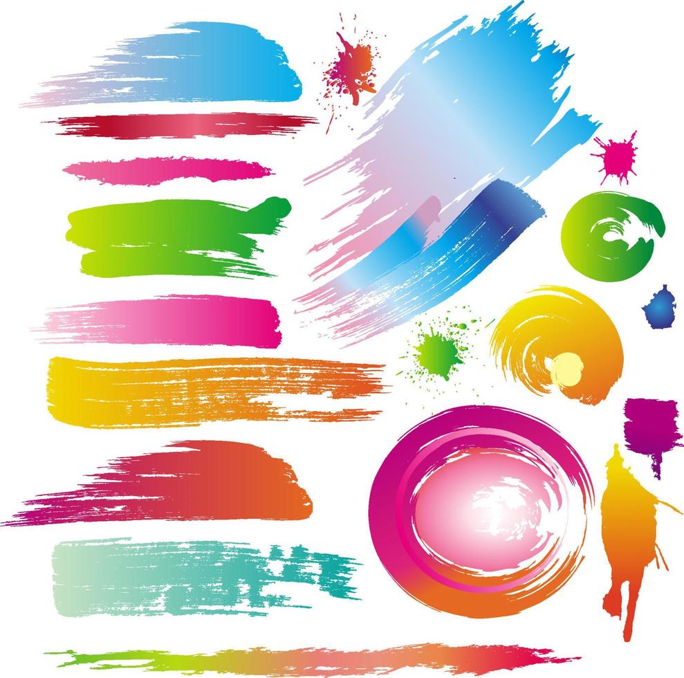 Color paint splashes and line brushes vector