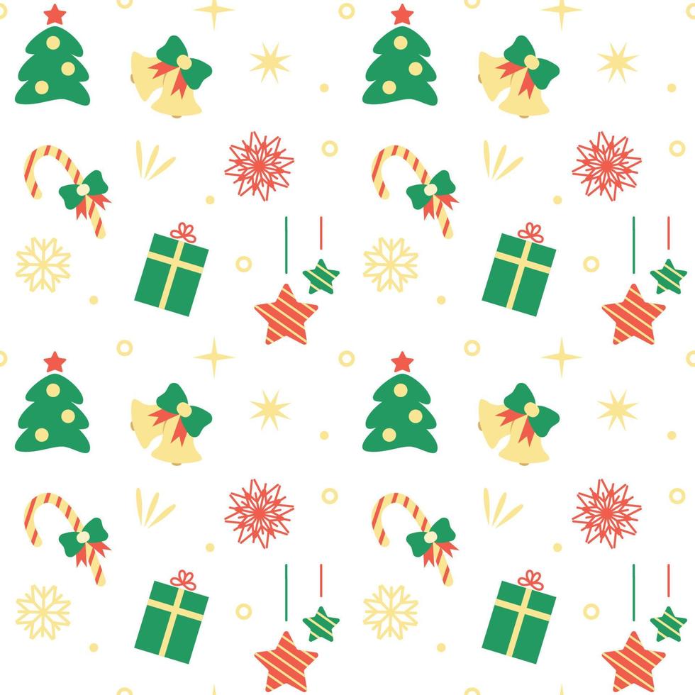 Christmas seamless pattern on white background. Vector illustration of New Year ornament. Packaging paper and textile design.